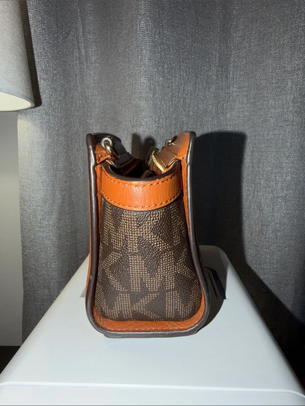 Michael Kors Brown MK Logo Crossbody with Tan Trim